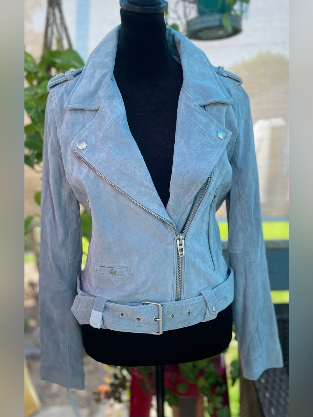 Anthropology BlankNYC Silver/Gray NWT Lined Suede Leather Small Moto Jacket - Picture 2 of 16